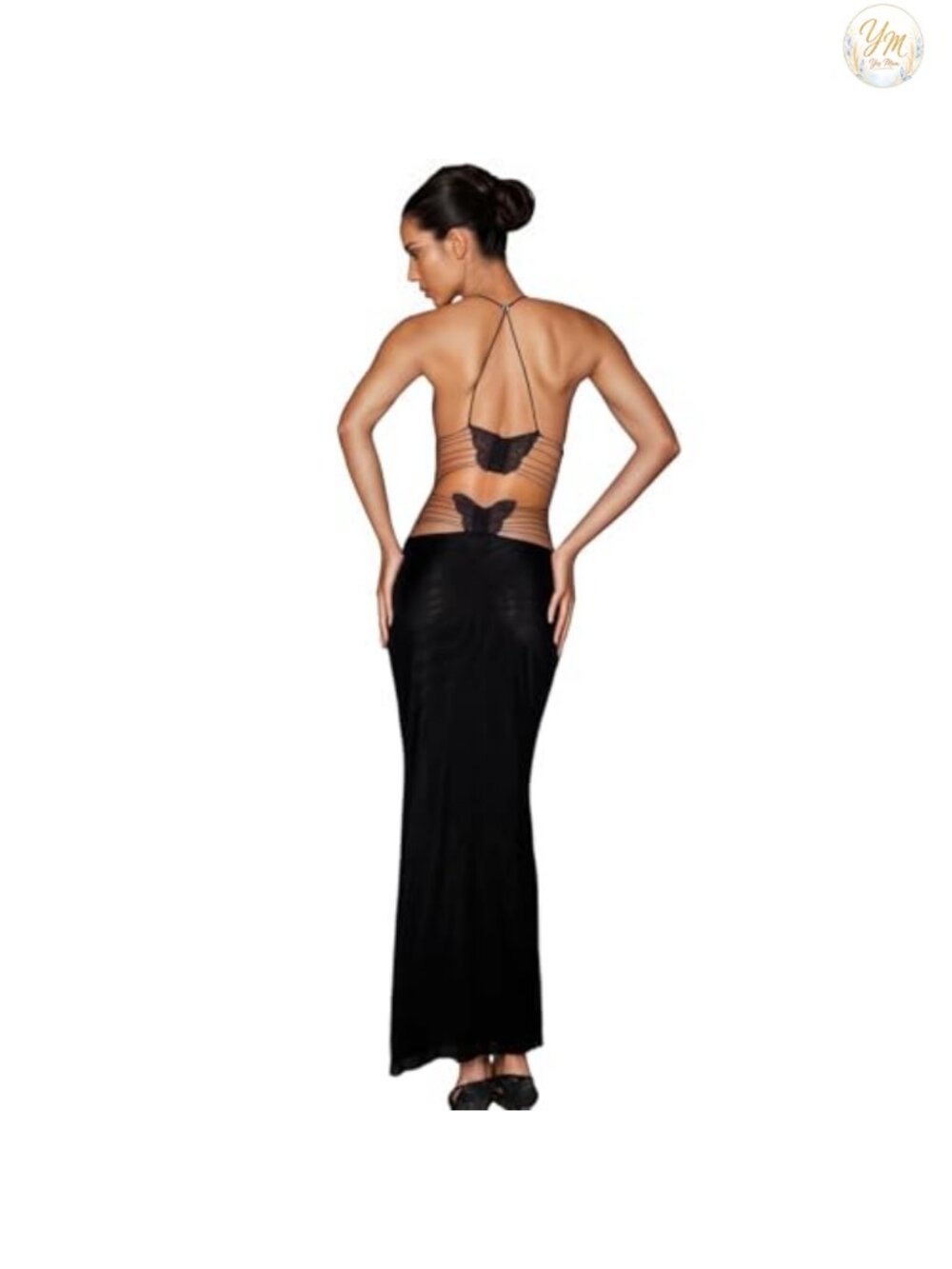 Sexy Maxi Dress Sleeveless Backless Bodycon Butterfly Applique Club Party